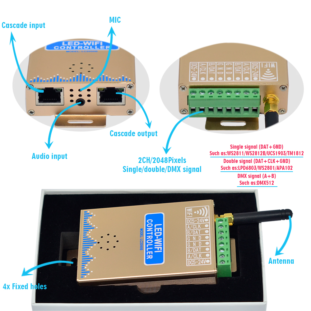 LC-2000B SPI LED WIFI Music Controller, APP Support Input Content